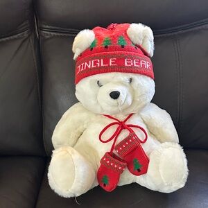 Jingle Bear Plush Teddy with Red Holiday Hat & Mittens